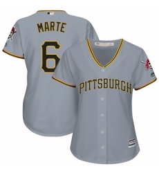 Women's Majestic Pittsburgh Pirates #6 Starling Marte Replica Grey Road Cool Base MLB Jersey