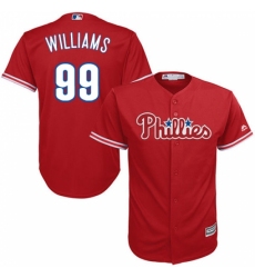 Youth Majestic Philadelphia Phillies #99 Mitch Williams Authentic Red Alternate Cool Base MLB Jersey