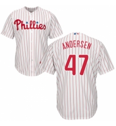 Men's Majestic Philadelphia Phillies #47 Larry Andersen Replica White/Red Strip Home Cool Base MLB Jersey