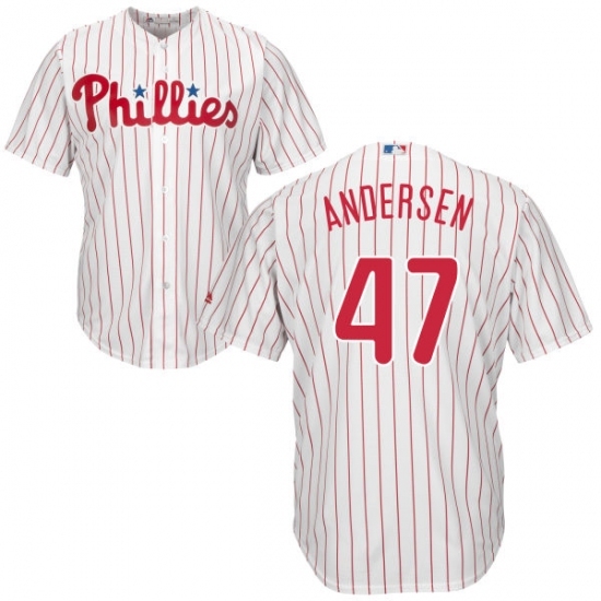 Men's Majestic Philadelphia Phillies #47 Larry Andersen Replica White/Red Strip Home Cool Base MLB Jersey Men's Majestic Philadelphia Phillies #47 Larry Andersen Replica White/Red Strip Home Cool Base MLB Jersey