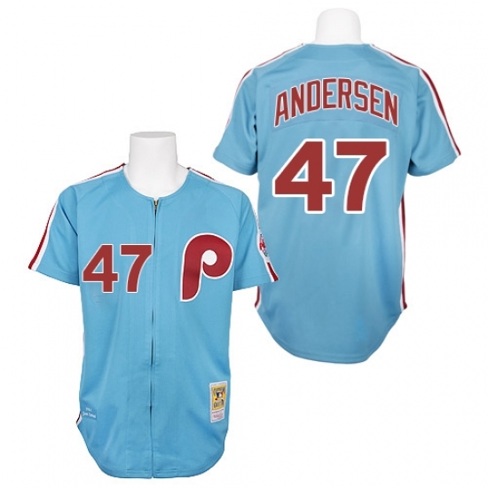 Men's Mitchell and Ness Philadelphia Phillies #47 Larry Andersen Authentic Blue 1984 Throwback MLB Jersey Men's Mitchell and Ness Philadelphia Phillies #47 Larry Andersen Authentic Blue 1984 Throwback MLB Jersey