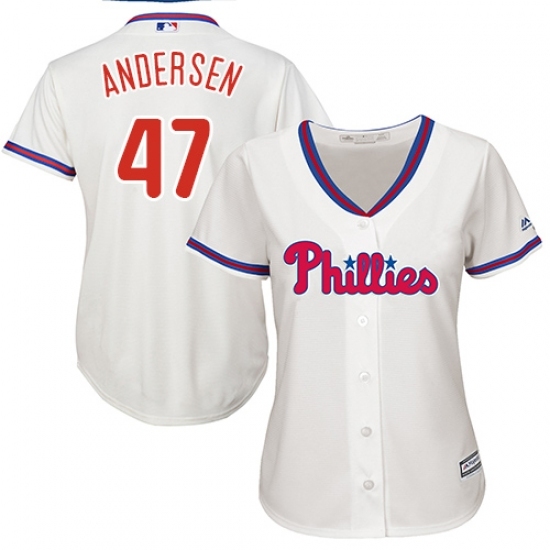 Women's Majestic Philadelphia Phillies #47 Larry Andersen Replica Cream Alternate Cool Base MLB Jersey Women's Majestic Philadelphia Phillies #47 Larry Andersen Replica Cream Alternate Cool Base MLB Jersey