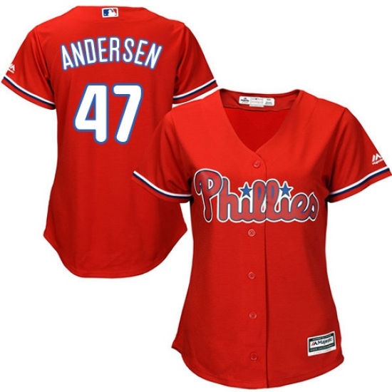 Women's Majestic Philadelphia Phillies #47 Larry Andersen Replica Red Alternate Cool Base MLB Jersey Women's Majestic Philadelphia Phillies #47 Larry Andersen Replica Red Alternate Cool Base MLB Jersey