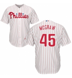 Men's Majestic Philadelphia Phillies #45 Tug McGraw Replica White/Red Strip Home Cool Base MLB Jersey
