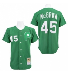 Men's Mitchell and Ness Philadelphia Phillies #45 Tug McGraw Replica Green Throwback MLB Jersey