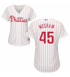 Women's Majestic Philadelphia Phillies #45 Tug McGraw Replica White/Red Strip Home Cool Base MLB Jersey