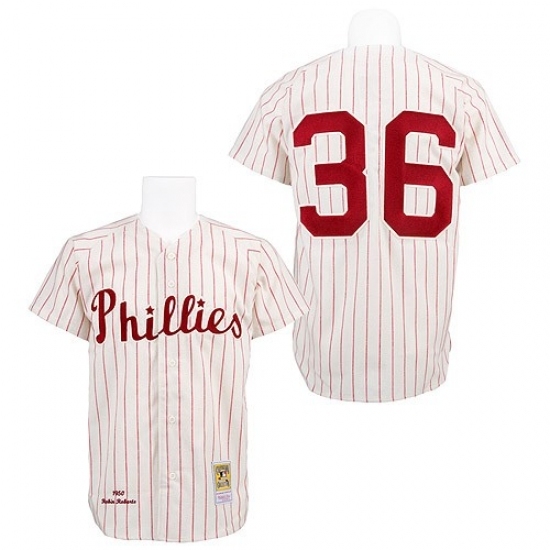 Men's Mitchell and Ness Philadelphia Phillies #36 Robin Roberts Replica White/Red Strip Throwback MLB Jersey Men's Mitchell and Ness Philadelphia Phillies #36 Robin Roberts Replica White/Red Strip Throwback MLB Jersey