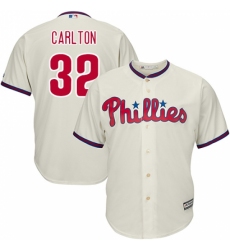Men's Majestic Philadelphia Phillies #32 Steve Carlton Replica Cream Alternate Cool Base MLB Jersey