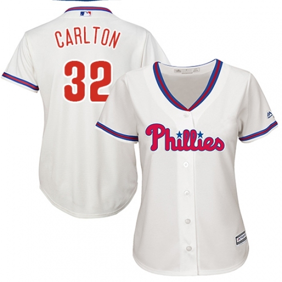 Women's Majestic Philadelphia Phillies #32 Steve Carlton Replica Cream Alternate Cool Base MLB Jersey Women's Majestic Philadelphia Phillies #32 Steve Carlton Replica Cream Alternate Cool Base MLB Jersey