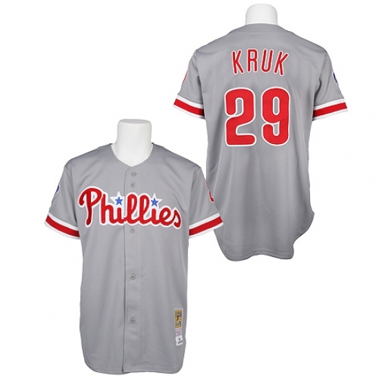 Men's Mitchell and Ness Philadelphia Phillies #29 John Kruk Replica Grey Throwback MLB Jersey Men's Mitchell and Ness Philadelphia Phillies #29 John Kruk Replica Grey Throwback MLB Jersey