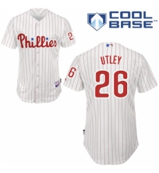 Men's Majestic Philadelphia Phillies #26 Chase Utley Replica White/Red Strip Home Cool Base MLB Jersey