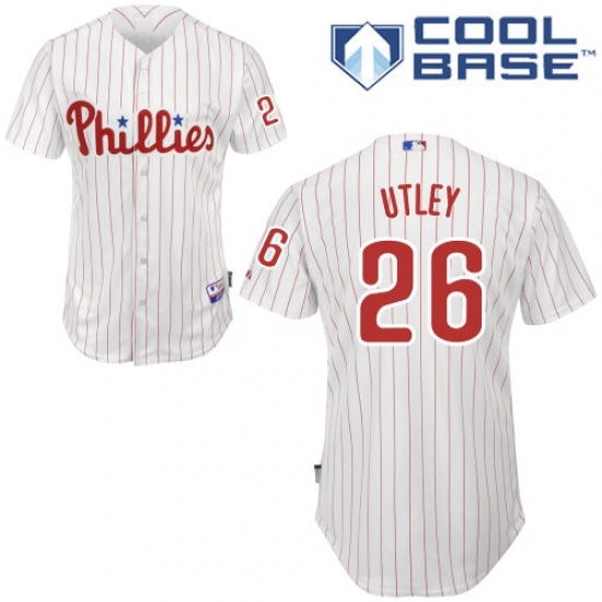 Men's Majestic Philadelphia Phillies #26 Chase Utley Replica White/Red Strip Home Cool Base MLB Jersey Men's Majestic Philadelphia Phillies #26 Chase Utley Replica White/Red Strip Home Cool Base MLB Jersey