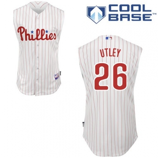 Men's Majestic Philadelphia Phillies #26 Chase Utley Replica White/Red Strip Vest Style MLB Jersey Men's Majestic Philadelphia Phillies #26 Chase Utley Replica White/Red Strip Vest Style MLB Jersey