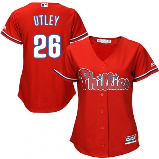 Women's Majestic Philadelphia Phillies #26 Chase Utley Replica Red Alternate Cool Base MLB Jersey Women's Majestic Philadelphia Phillies #26 Chase Utley Replica Red Alternate Cool Base MLB Jersey