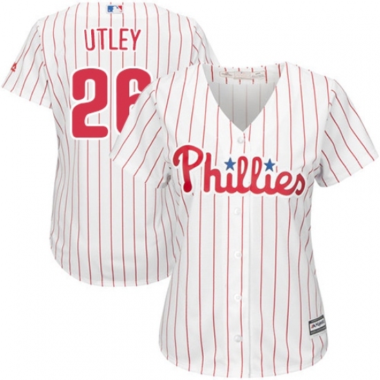 Women's Majestic Philadelphia Phillies #26 Chase Utley Replica White/Red Strip Home Cool Base MLB Jersey Women's Majestic Philadelphia Phillies #26 Chase Utley Replica White/Red Strip Home Cool Base MLB Jersey