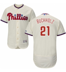 Men's Majestic Philadelphia Phillies #21 Clay Buchholz Cream Flexbase Authentic Collection MLB Jersey