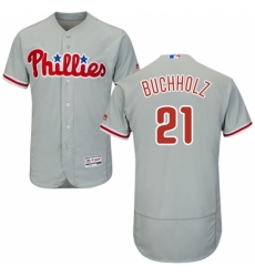 Men's Majestic Philadelphia Phillies #21 Clay Buchholz Grey Flexbase Authentic Collection MLB Jersey