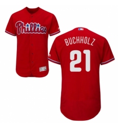 Men's Majestic Philadelphia Phillies #21 Clay Buchholz Red Flexbase Authentic Collection MLB Jersey