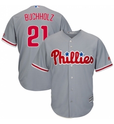 Men's Majestic Philadelphia Phillies #21 Clay Buchholz Replica Grey Road Cool Base MLB Jersey