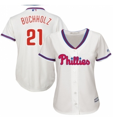 Women's Majestic Philadelphia Phillies #21 Clay Buchholz Replica Cream Alternate Cool Base MLB Jersey