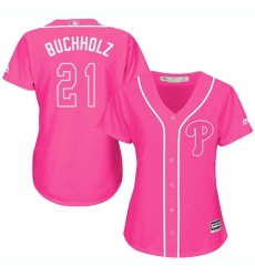 Women's Majestic Philadelphia Phillies #21 Clay Buchholz Replica Pink Fashion Cool Base MLB Jersey