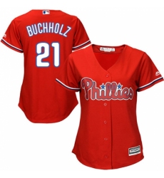 Women's Majestic Philadelphia Phillies #21 Clay Buchholz Replica Red Alternate Cool Base MLB Jersey