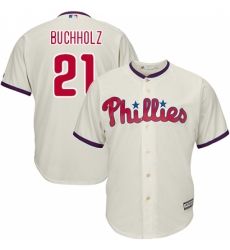 Youth Majestic Philadelphia Phillies #21 Clay Buchholz Authentic Cream Alternate Cool Base MLB Jersey