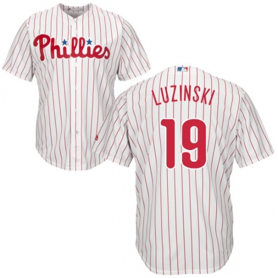 Men's Majestic Philadelphia Phillies #19 Greg Luzinski Replica White/Red Strip Home Cool Base MLB Jersey Men's Majestic Philadelphia Phillies #19 Greg Luzinski Replica White/Red Strip Home Cool Base MLB Jersey