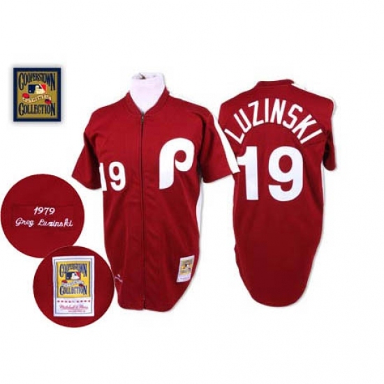 Men's Mitchell and Ness Philadelphia Phillies #19 Greg Luzinski Authentic Red Throwback MLB Jersey Men's Mitchell and Ness Philadelphia Phillies #19 Greg Luzinski Authentic Red Throwback MLB Jersey