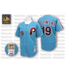 Men's Mitchell and Ness Philadelphia Phillies #19 Greg Luzinski Replica Blue Throwback MLB Jersey Men's Mitchell and Ness Philadelphia Phillies #19 Greg Luzinski Replica Blue Throwback MLB Jersey