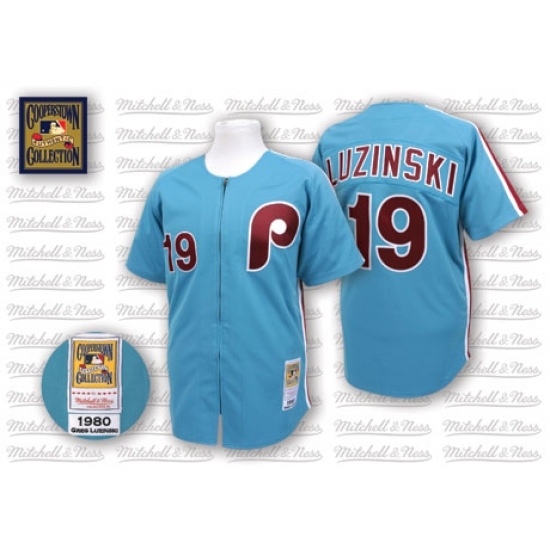 Men's Mitchell and Ness Philadelphia Phillies #19 Greg Luzinski Replica Blue Throwback MLB Jersey Men's Mitchell and Ness Philadelphia Phillies #19 Greg Luzinski Replica Blue Throwback MLB Jersey