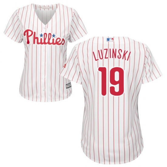 Women's Majestic Philadelphia Phillies #19 Greg Luzinski Replica White/Red Strip Home Cool Base MLB Jersey Women's Majestic Philadelphia Phillies #19 Greg Luzinski Replica White/Red Strip Home Cool Base MLB Jersey
