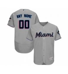 Men's Miami Marlins Customized Grey Road Flex Base Authentic Collection Baseball Jersey