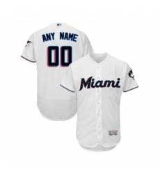 Men's Miami Marlins Customized White Home Flex Base Authentic Collection Baseball Jersey