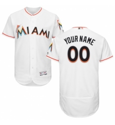 Men's Miami Marlins Majestic Home White Flex Base Authentic Collection Custom Jersey