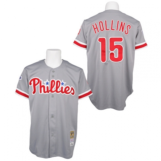 Men's Mitchell and Ness Philadelphia Phillies #15 Dave Hollins Replica Grey Throwback MLB Jersey Men's Mitchell and Ness Philadelphia Phillies #15 Dave Hollins Replica Grey Throwback MLB Jersey