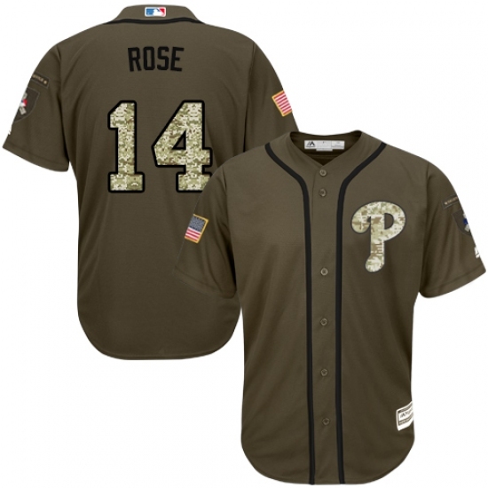 Men's Majestic Philadelphia Phillies #14 Pete Rose Authentic Green Salute to Service MLB Jersey Men's Majestic Philadelphia Phillies #14 Pete Rose Authentic Green Salute to Service MLB Jersey