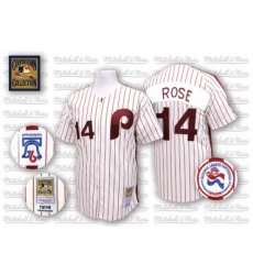 Men's Mitchell and Ness Philadelphia Phillies #14 Pete Rose Authentic White/Red Strip Throwback MLB Jersey Men's Mitchell and Ness Philadelphia Phillies #14 Pete Rose Authentic White/Red Strip Throwback MLB Jersey