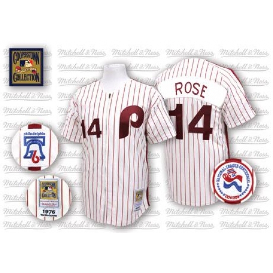 Men's Mitchell and Ness Philadelphia Phillies #14 Pete Rose Authentic White/Red Strip Throwback MLB Jersey Men's Mitchell and Ness Philadelphia Phillies #14 Pete Rose Authentic White/Red Strip Throwback MLB Jersey