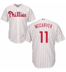 Men's Majestic Philadelphia Phillies #11 Tim McCarver Replica White/Red Strip Home Cool Base MLB Jersey