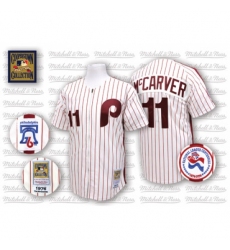 Men's Mitchell and Ness Philadelphia Phillies #11 Tim McCarver Authentic White/Red Strip Throwback MLB Jersey