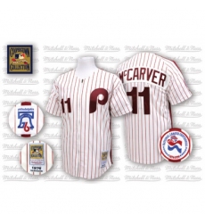 Men's Mitchell and Ness Philadelphia Phillies #11 Tim McCarver Replica White/Red Strip Throwback MLB Jersey Men's Mitchell and Ness Philadelphia Phillies #11 Tim McCarver Replica White/Red Strip Throwback MLB Jersey