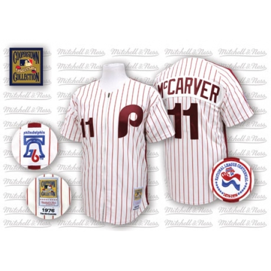 Men's Mitchell and Ness Philadelphia Phillies #11 Tim McCarver Replica White/Red Strip Throwback MLB Jersey Men's Mitchell and Ness Philadelphia Phillies #11 Tim McCarver Replica White/Red Strip Throwback MLB Jersey