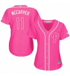 Women's Majestic Philadelphia Phillies #11 Tim McCarver Authentic Pink Fashion Cool Base MLB Jersey