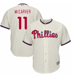Youth Majestic Philadelphia Phillies #11 Tim McCarver Authentic Cream Alternate Cool Base MLB Jersey