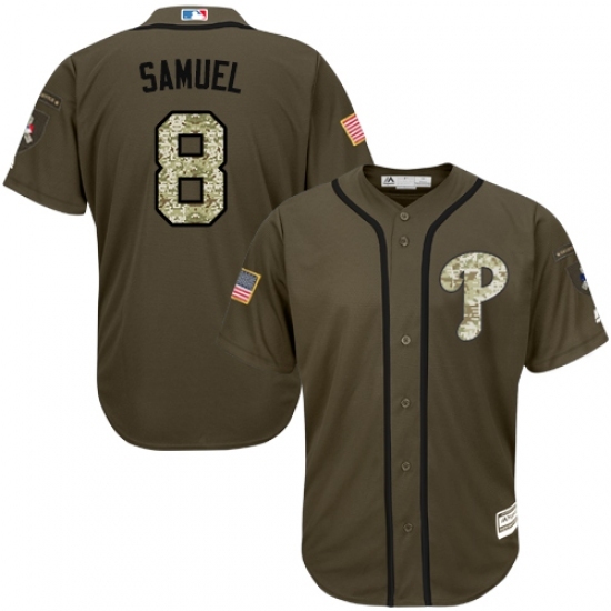 Men's Majestic Philadelphia Phillies #8 Juan Samuel Replica Green Salute to Service MLB Jersey Men's Majestic Philadelphia Phillies #8 Juan Samuel Replica Green Salute to Service MLB Jersey