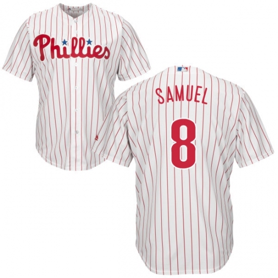 Men's Majestic Philadelphia Phillies #8 Juan Samuel Replica White/Red Strip Home Cool Base MLB Jersey Men's Majestic Philadelphia Phillies #8 Juan Samuel Replica White/Red Strip Home Cool Base MLB Jersey