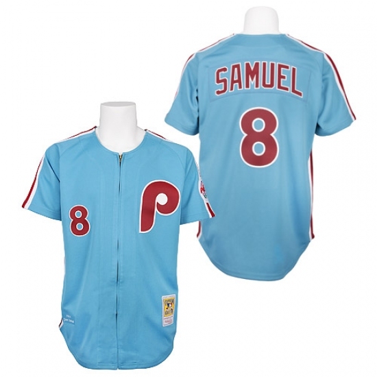 Men's Mitchell and Ness Philadelphia Phillies #8 Juan Samuel Replica Blue 1984 Throwback MLB Jersey Men's Mitchell and Ness Philadelphia Phillies #8 Juan Samuel Replica Blue 1984 Throwback MLB Jersey