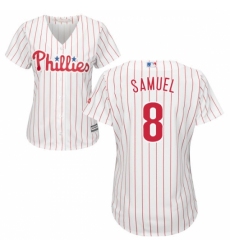 Women's Majestic Philadelphia Phillies #8 Juan Samuel Replica White/Red Strip Home Cool Base MLB Jersey Women's Majestic Philadelphia Phillies #8 Juan Samuel Replica White/Red Strip Home Cool Base MLB Jersey