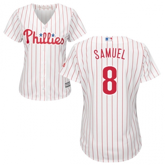 Women's Majestic Philadelphia Phillies #8 Juan Samuel Replica White/Red Strip Home Cool Base MLB Jersey Women's Majestic Philadelphia Phillies #8 Juan Samuel Replica White/Red Strip Home Cool Base MLB Jersey